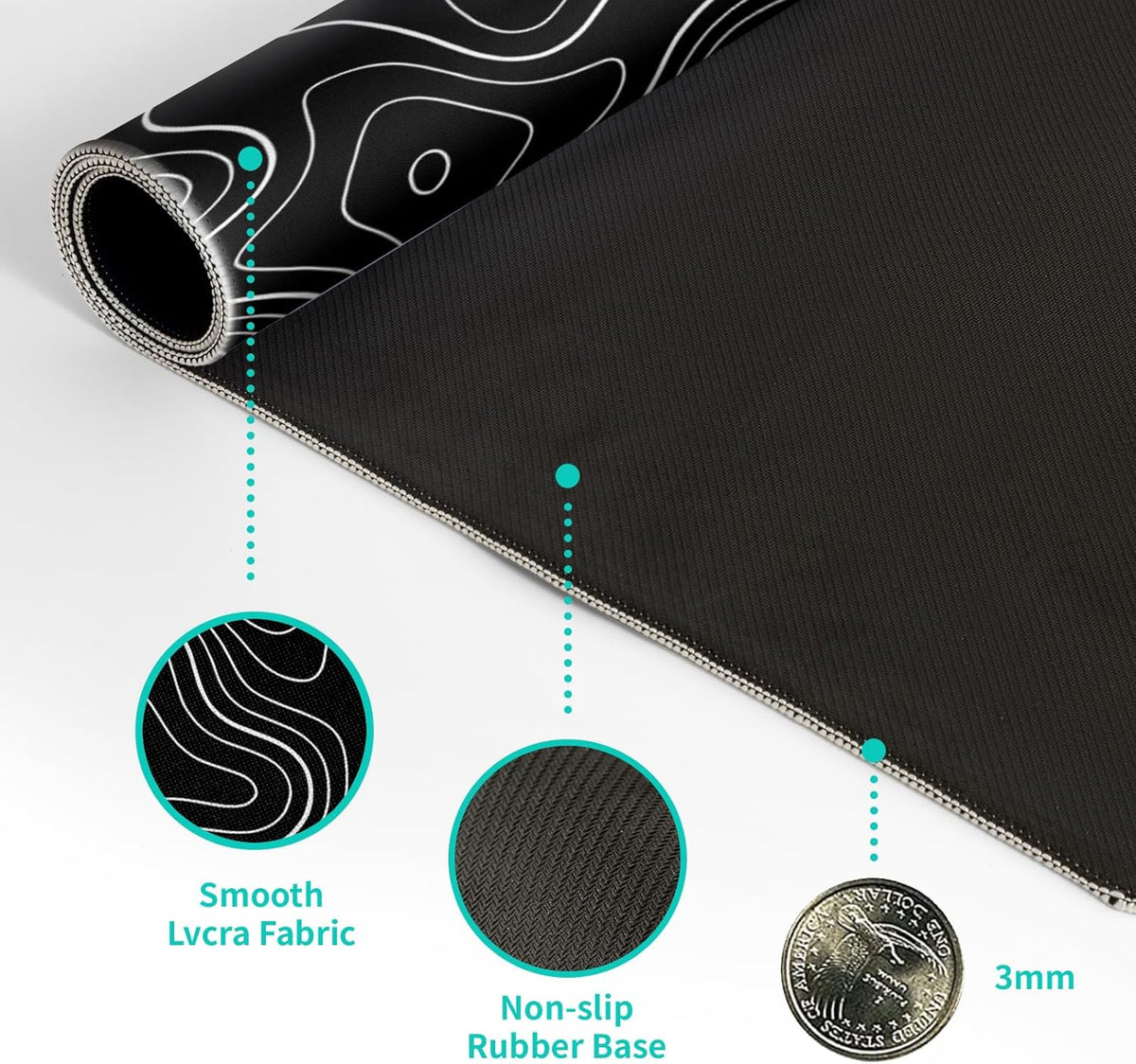 Topographic Contour Gaming Mouse Pad Black Large Mouse Pad