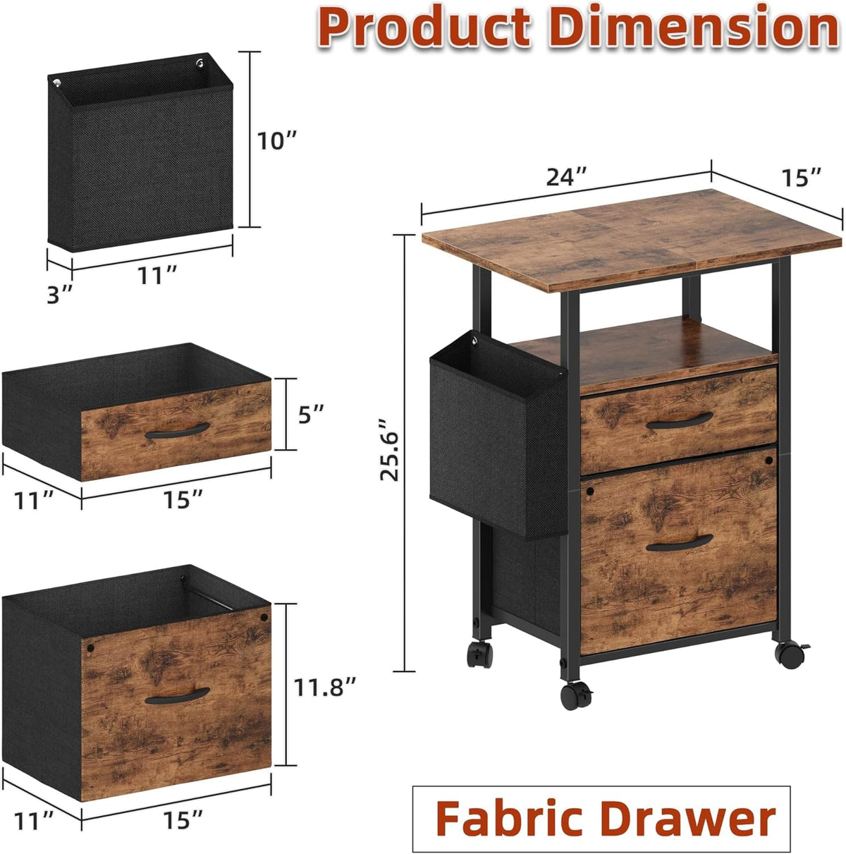 2 Drawer File Cabinet with 24'' Extended Desktop