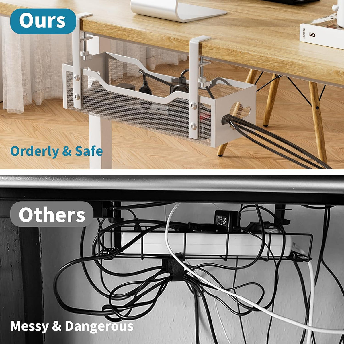 Under Desk Cable Management Tray No Drill, White