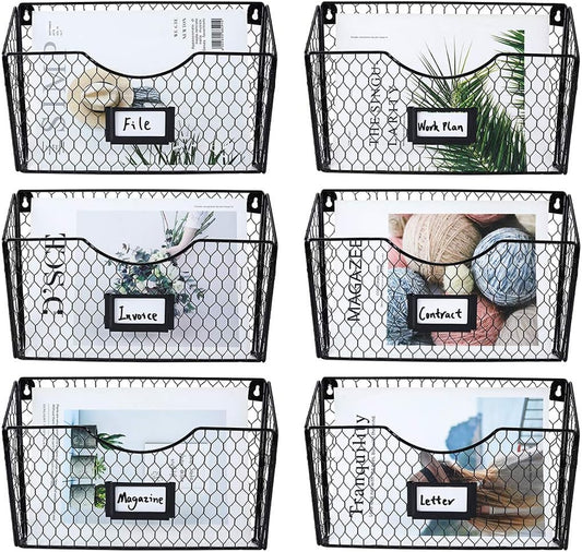6 Pockets Hanging File Holder Wall Mount Mail Organizer Metal Chicken