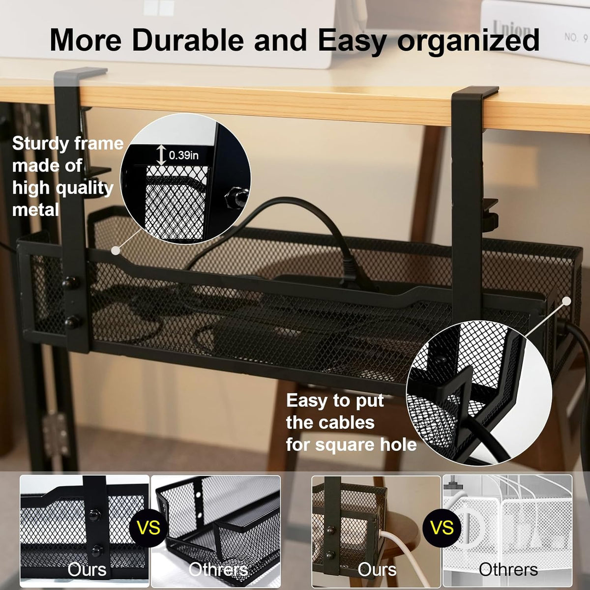 No Drill Under Desk Cable Management Tray with clamp-Premium Wire