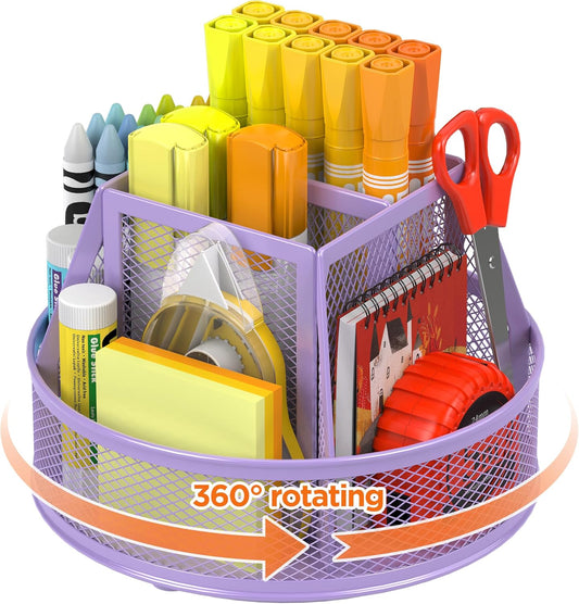 Mesh 360 Degree Rotating Pen Holder with 6 Compartment
