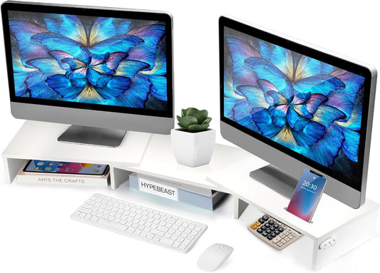Dual Monitor Stand Riser for 2 Monitors, White
