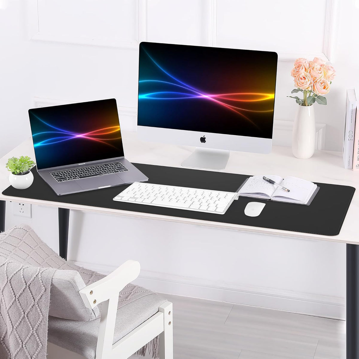 Large Desk Mat 47.2" x 17" Leather Desk Pad Protector with Natural