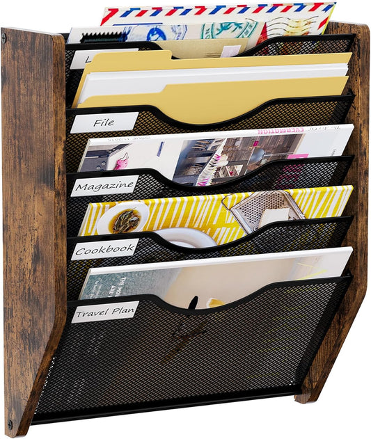 Wall File Organizer, 5 Tier Mesh Mail Organizer Wall Mounted