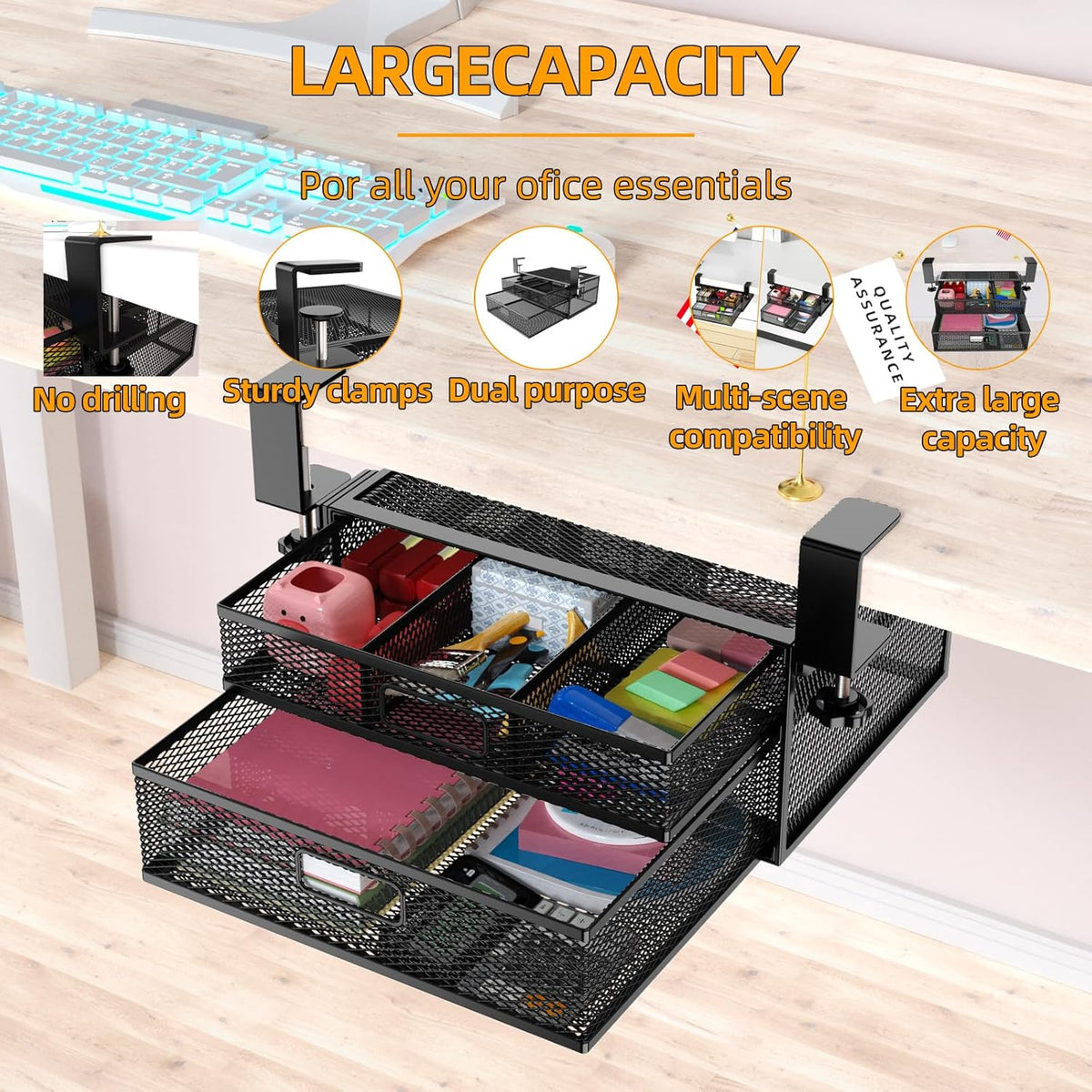 Under Desk Drawer Organizer No Drilling 2 Slide Out Drawer Under Desk