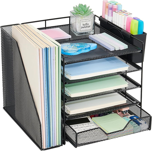 Desk Organizer, 5-Tier Paper Letter Tray Organizer with File Holder