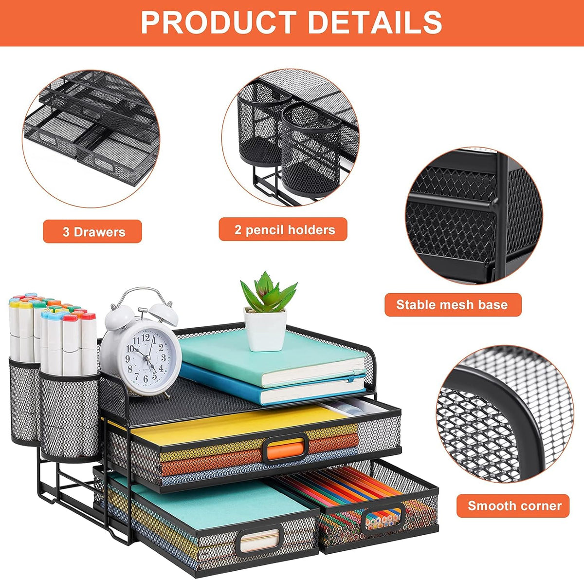 3 Tier Mesh Desk Organizer with Drawer