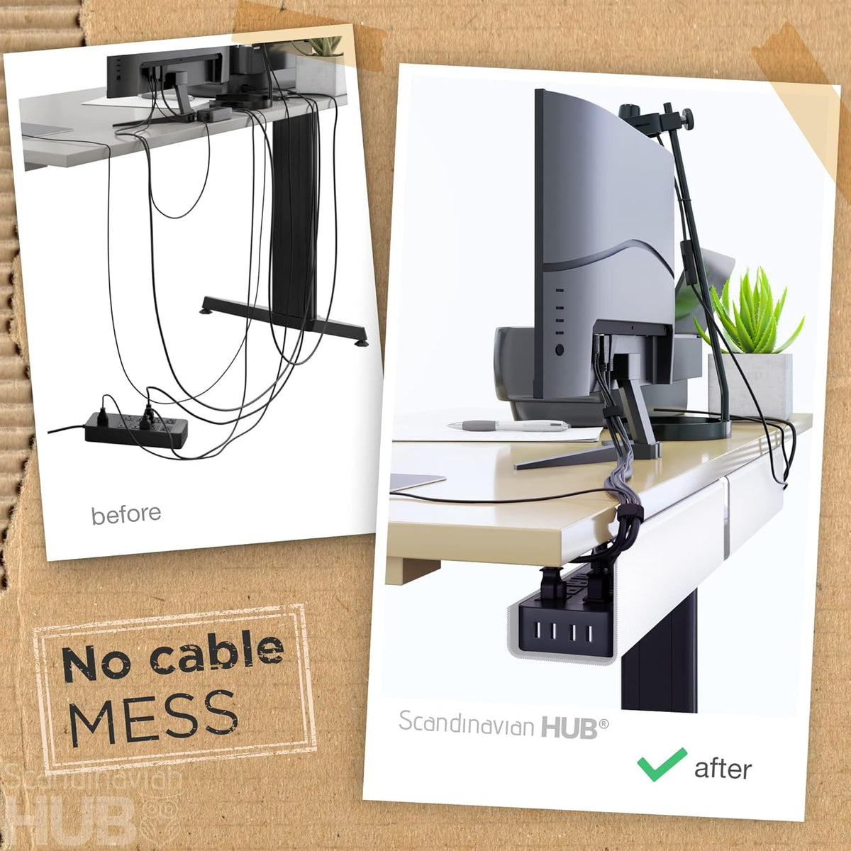 No-Screw Under Desk Cable Management Tray, White