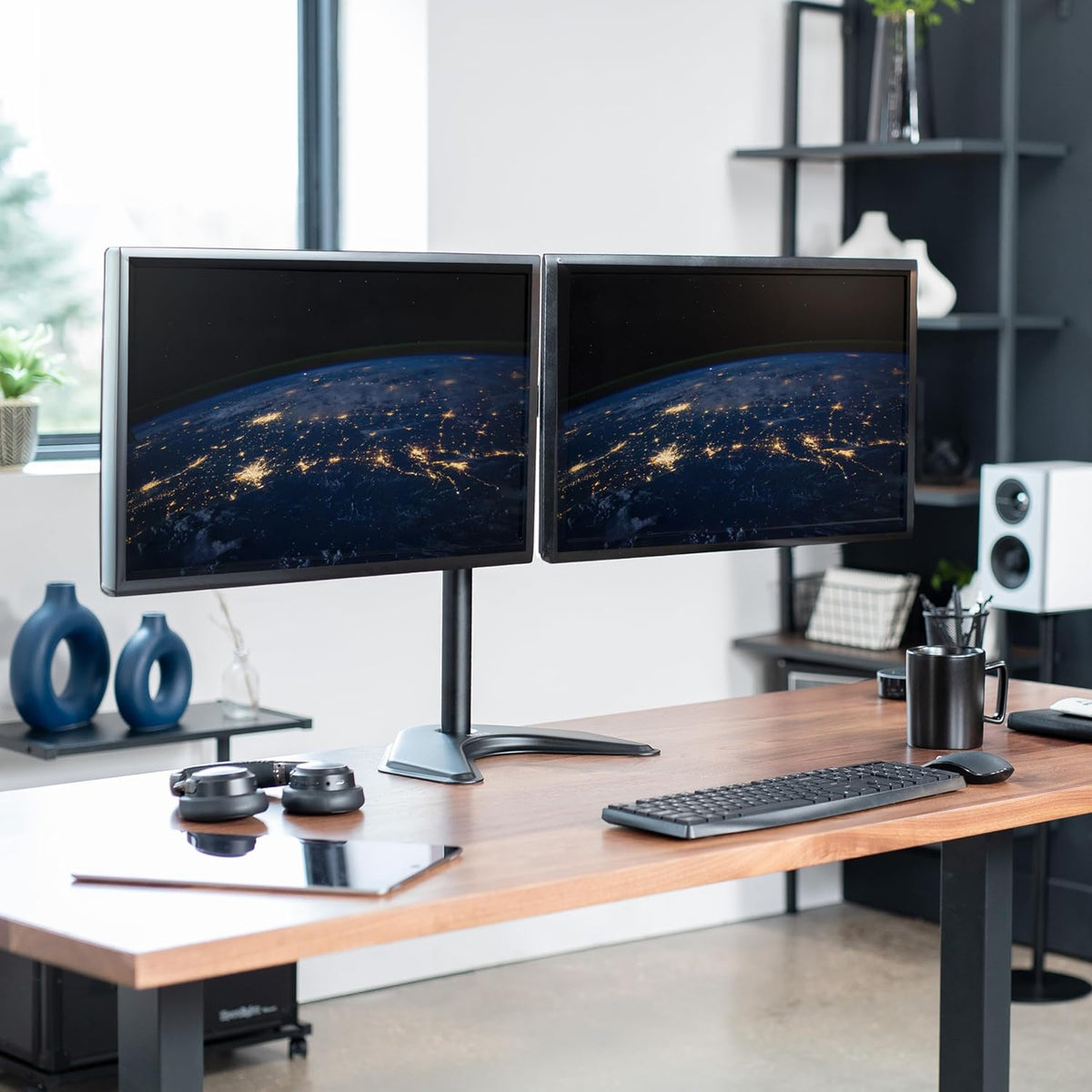 STAND-V002F Dual LED LCD Monitor Free-Standing Desk Stand for 2