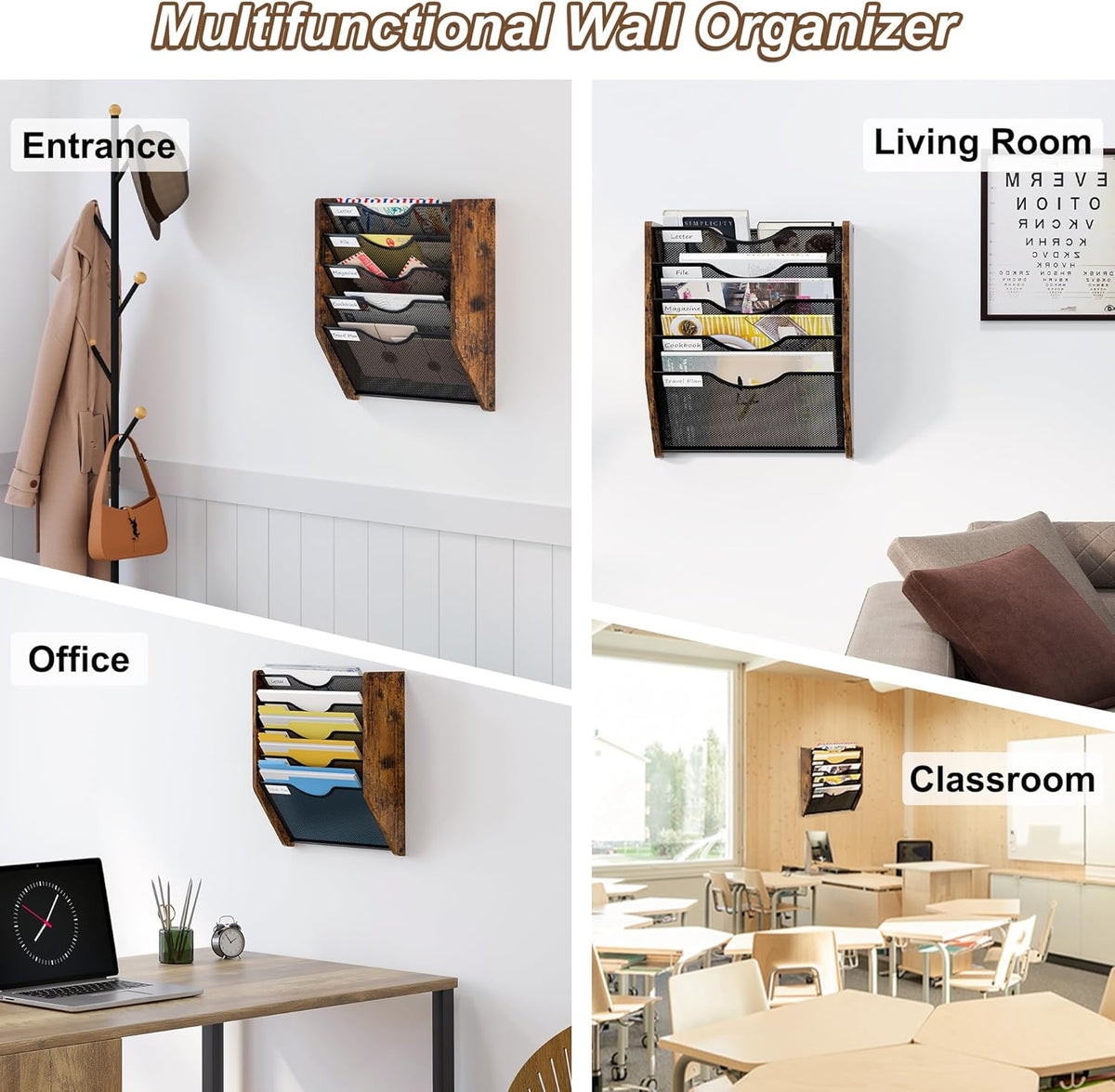 Wall File Organizer, 5 Tier Mesh Mail Organizer Wall Mounted
