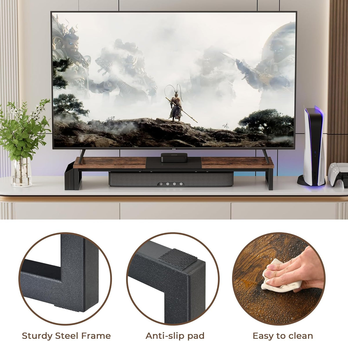 Dual Monitor Stand Riser, Brown, Wood