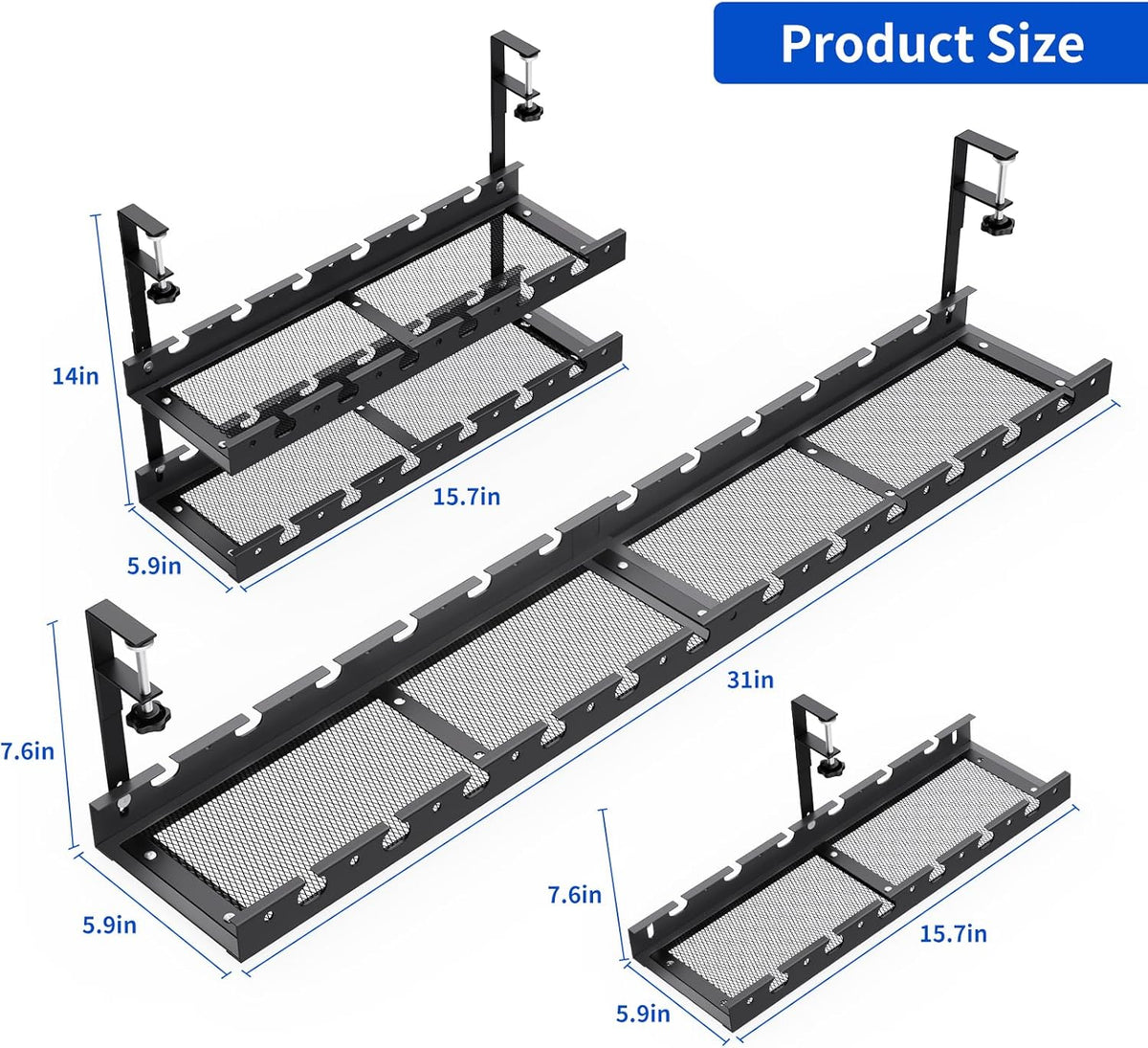 Under Desk Cable Management Raceway Clamp 2 Hole 31 Inch No Drill