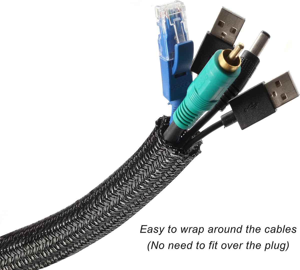 25ft, 3/4 inch Braided Cable Management Sleeve Cord Protector