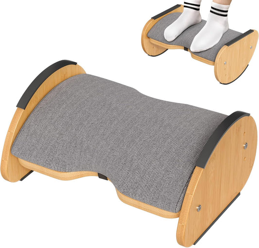 Bamboo Under Desk Footrest with Cushion 3-in-1