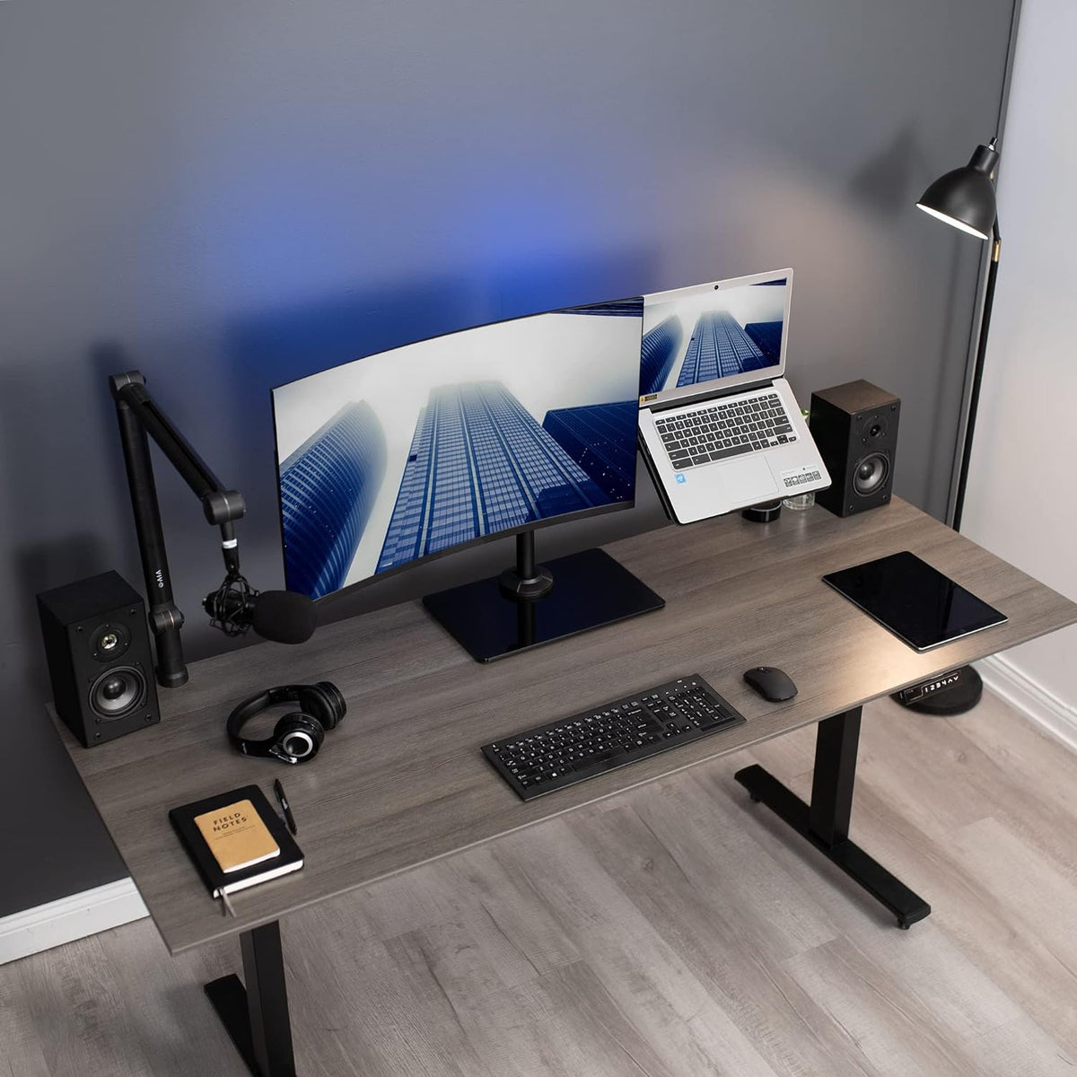 Free Standing Single Computer Monitor and Laptop Combo Desk Stand