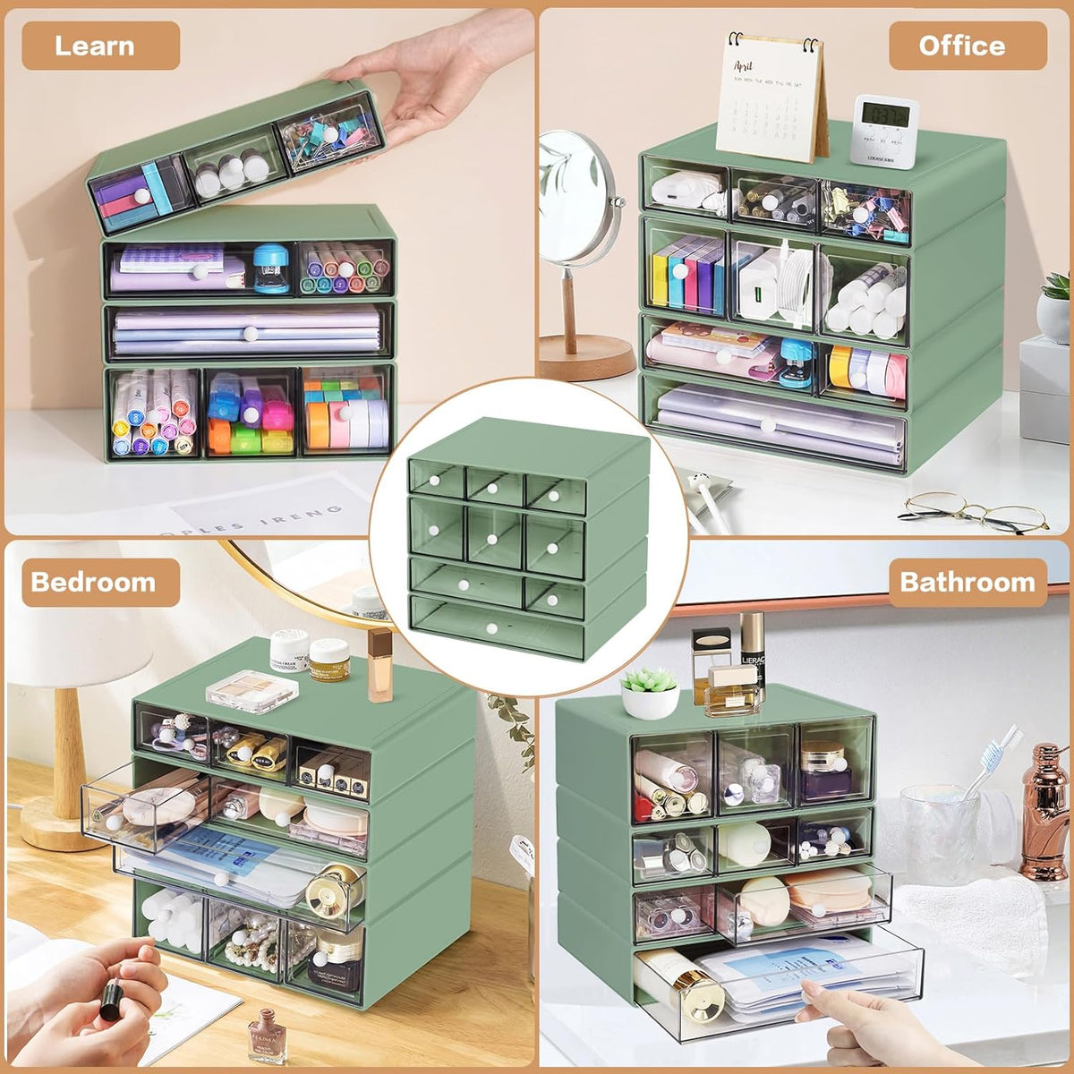 Desk Storage Organizer with 9 Drawers, Clear