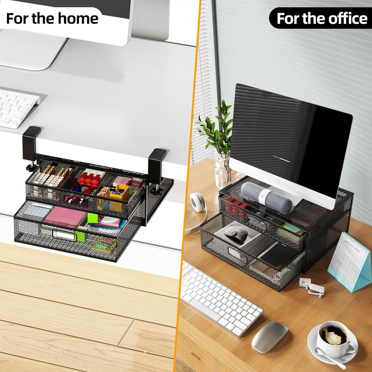 Under Desk Drawer Organizer No Drilling 2 Slide Out Drawer Under Desk