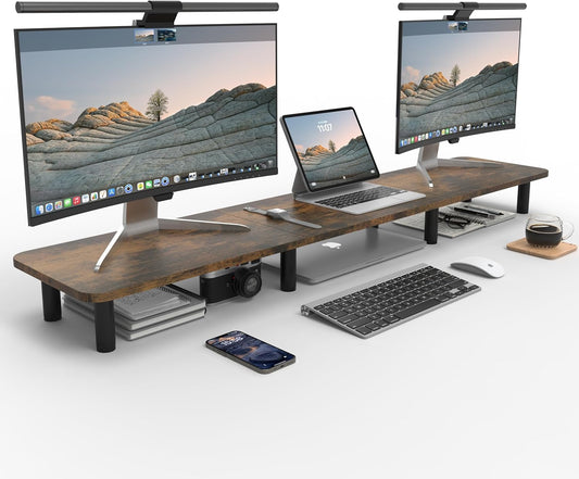 Dual Monitor Stand, 43.7 inch Extra Long Wide TV Stand