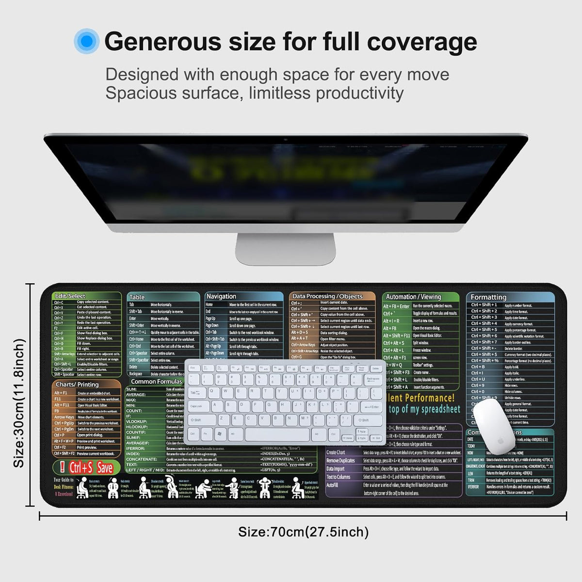 Mouse Pad with Excel Cheat Sheet Desk Pad