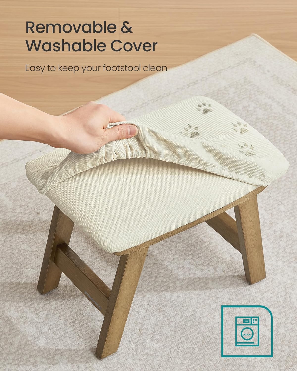 Foot Stool Ottoman, Padded Foot Rest Under Desk with Solid Wood Frame