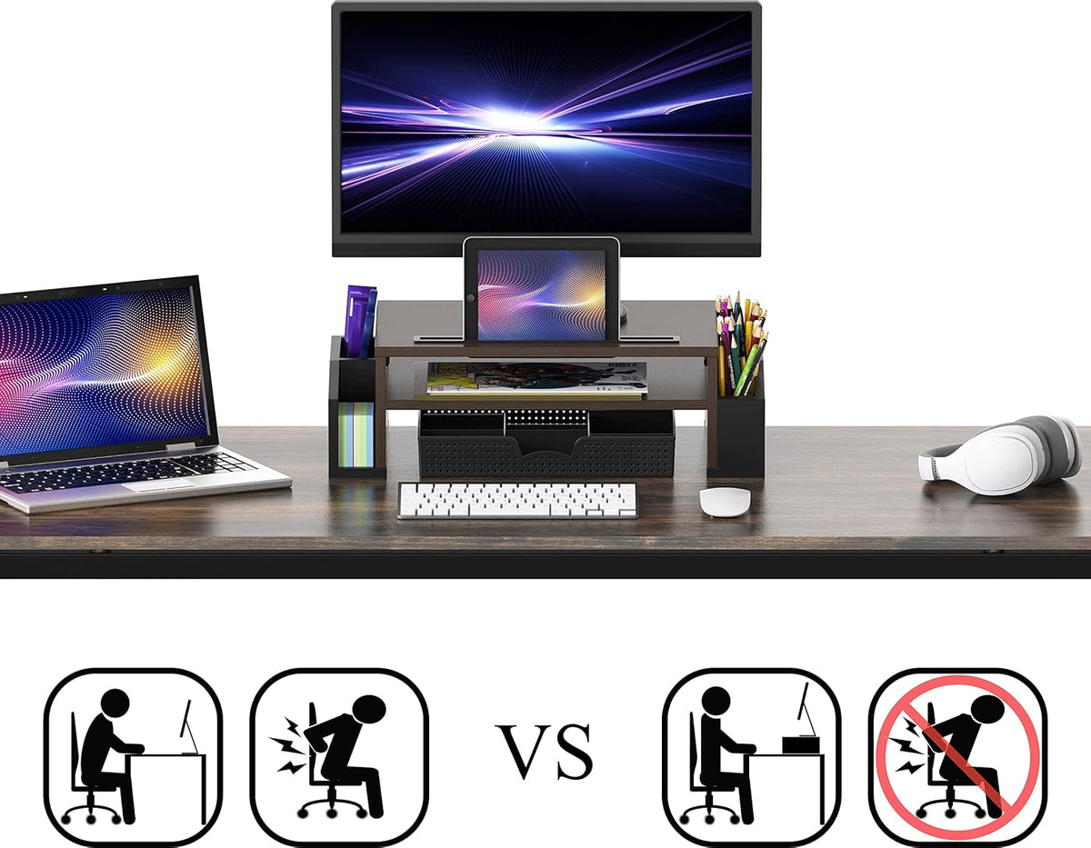 Desk Monitor Stand Riser with Adjustable Organizer tray, Espresso