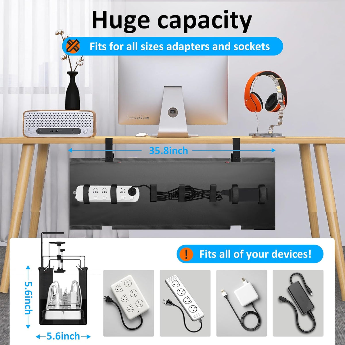 Under Desk Cable Management Tray, 35.8×5.6