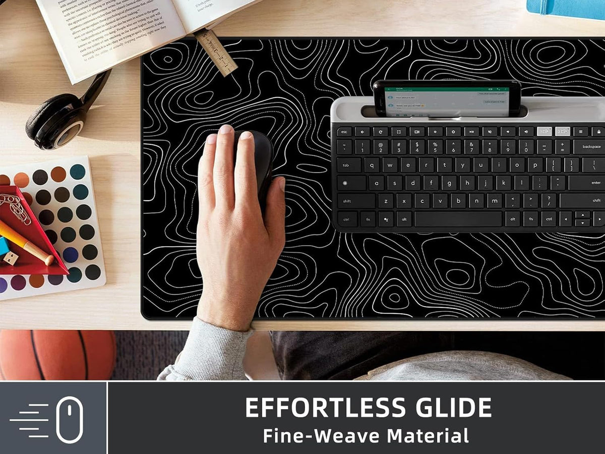 Extra Large Gaming Mouse Pad with Black Topographic