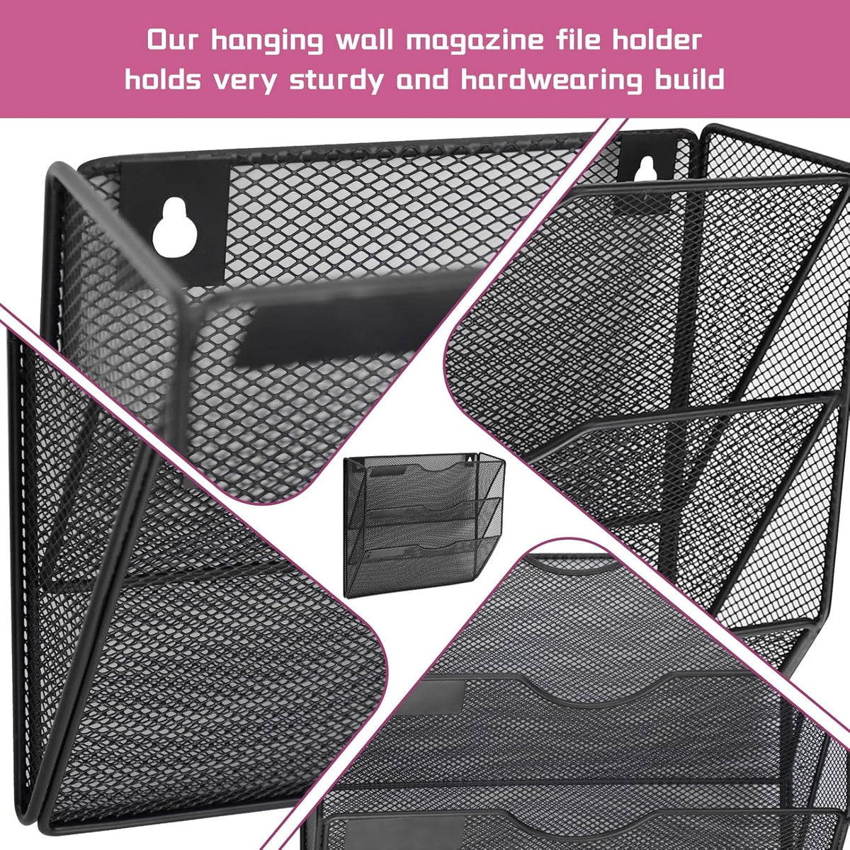 3 Pockets Mesh Wall File Holder Organizer Office Hanging File Folder