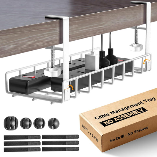 Under Desk Cable Management Tray, White