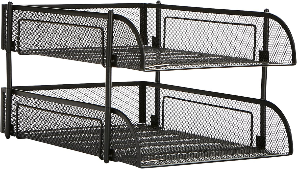 Stackable Paper Tray, Desktop Organizer, 2 Pcs, Black
