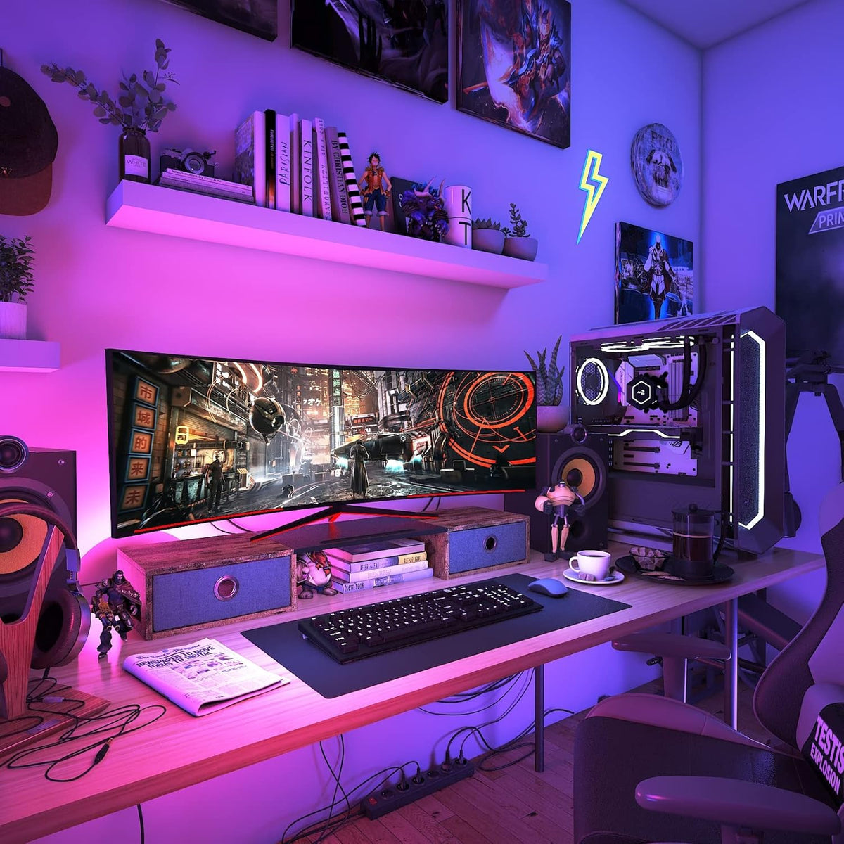Dual Monitor Stand Riser with Two Drawers
