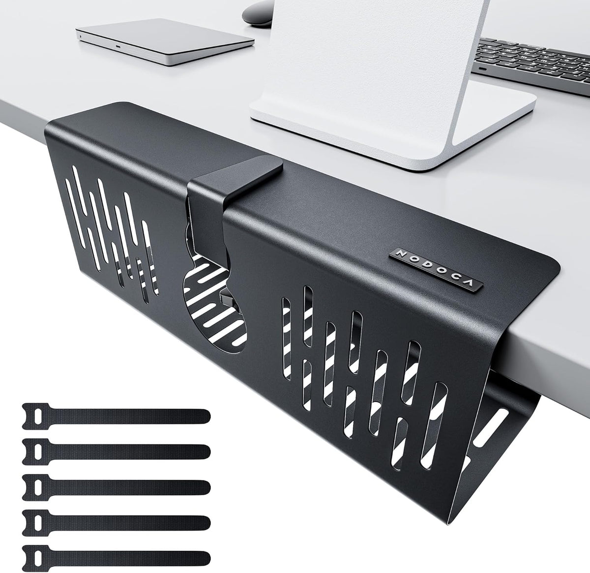 No Drill Under Desk Cable Management Tray, Black