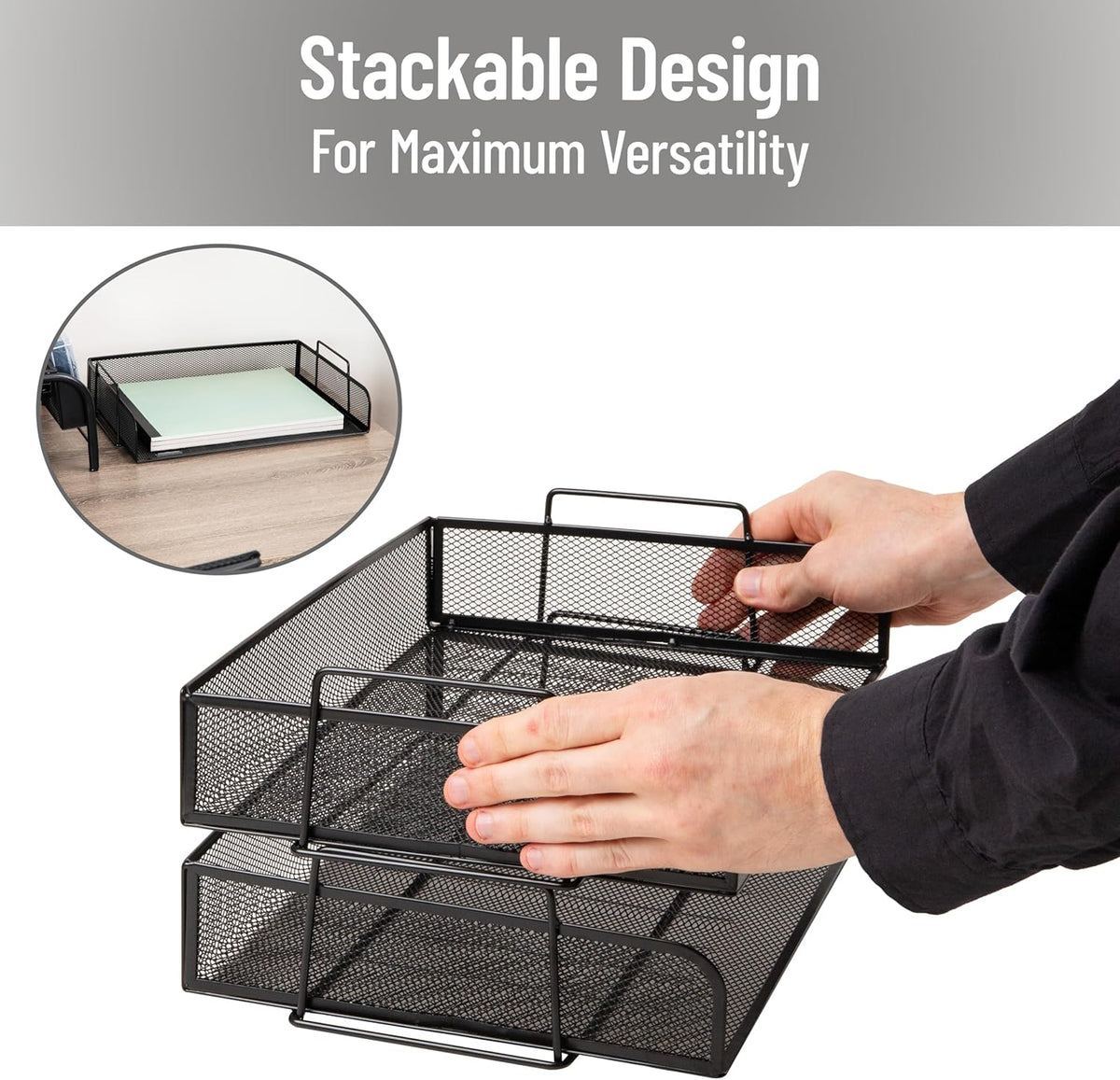 Stackable Paper Tray, Desktop Organizer, 2 Pcs