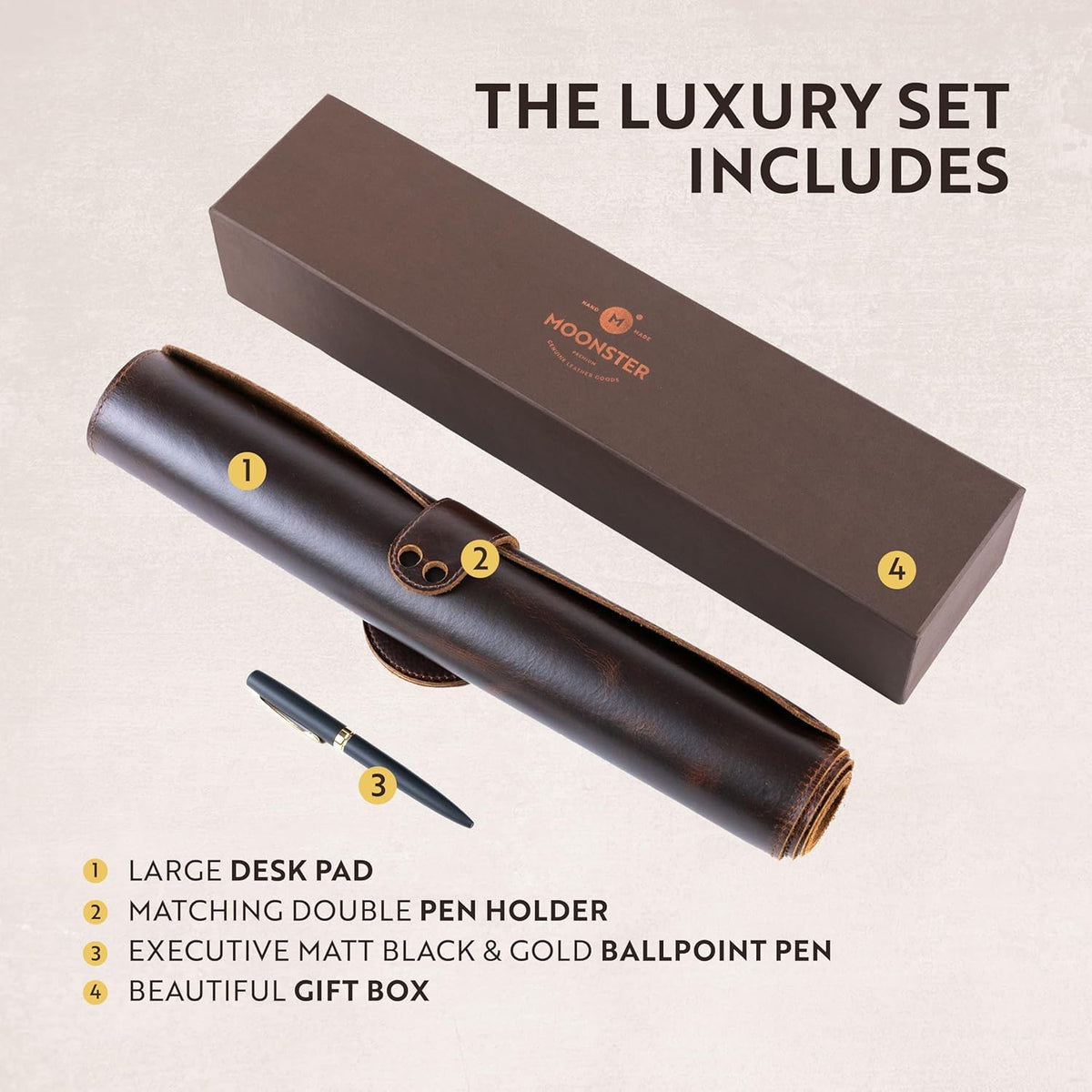100% Genuine Leather Desk Pad with Ballpoint Pen Holder