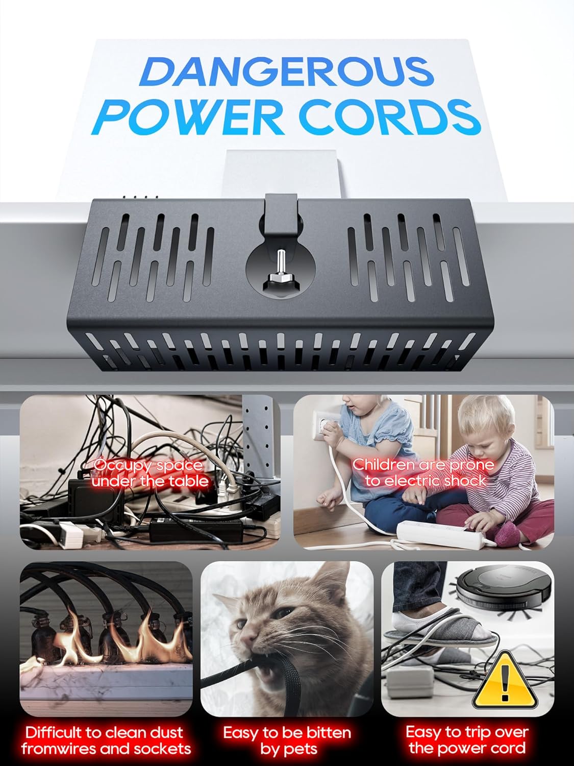 No Drill Under Desk Cable Management Tray, Black