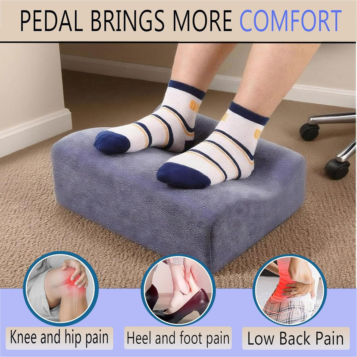 Foot Rest for Under Desk at Work,At Work Soft Ergonomic Footrest,Support Foot Pillow,Heel Chair,Leg Elevation Pillow,(Blue)