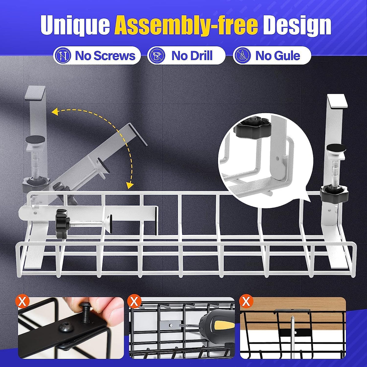 Under Desk Cable Management Tray, White