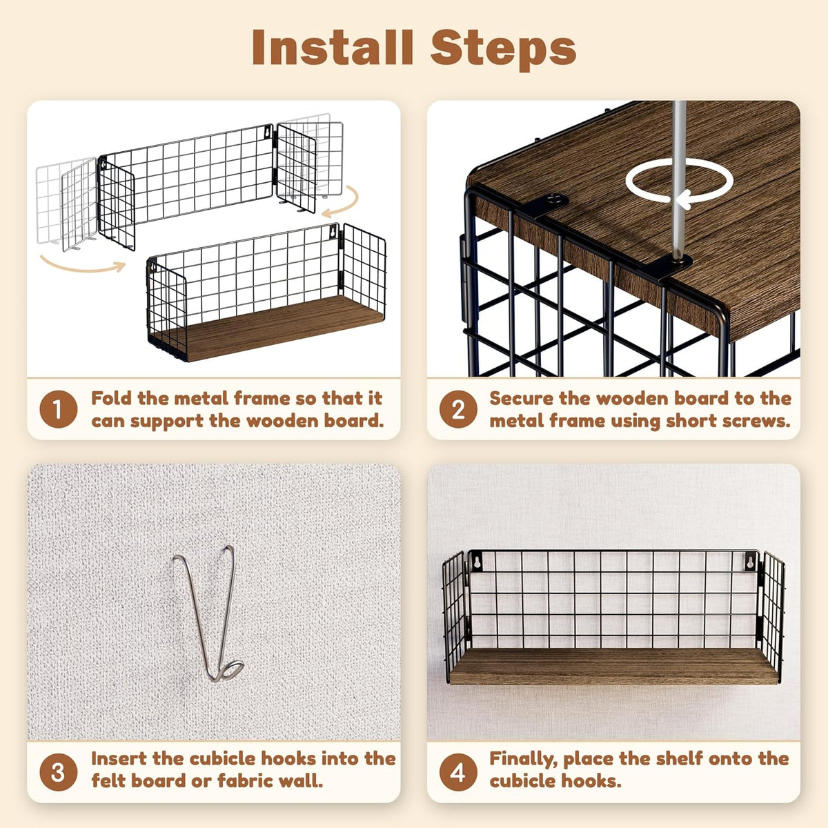 Floating Cubicle Shelf with Hooks