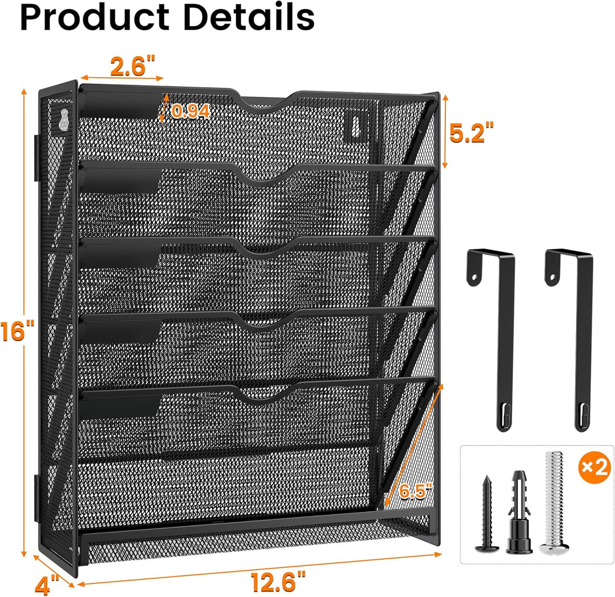 Hanging Wall File Organizer 6-Tier Wall Mount Mail Organizer & Desk
