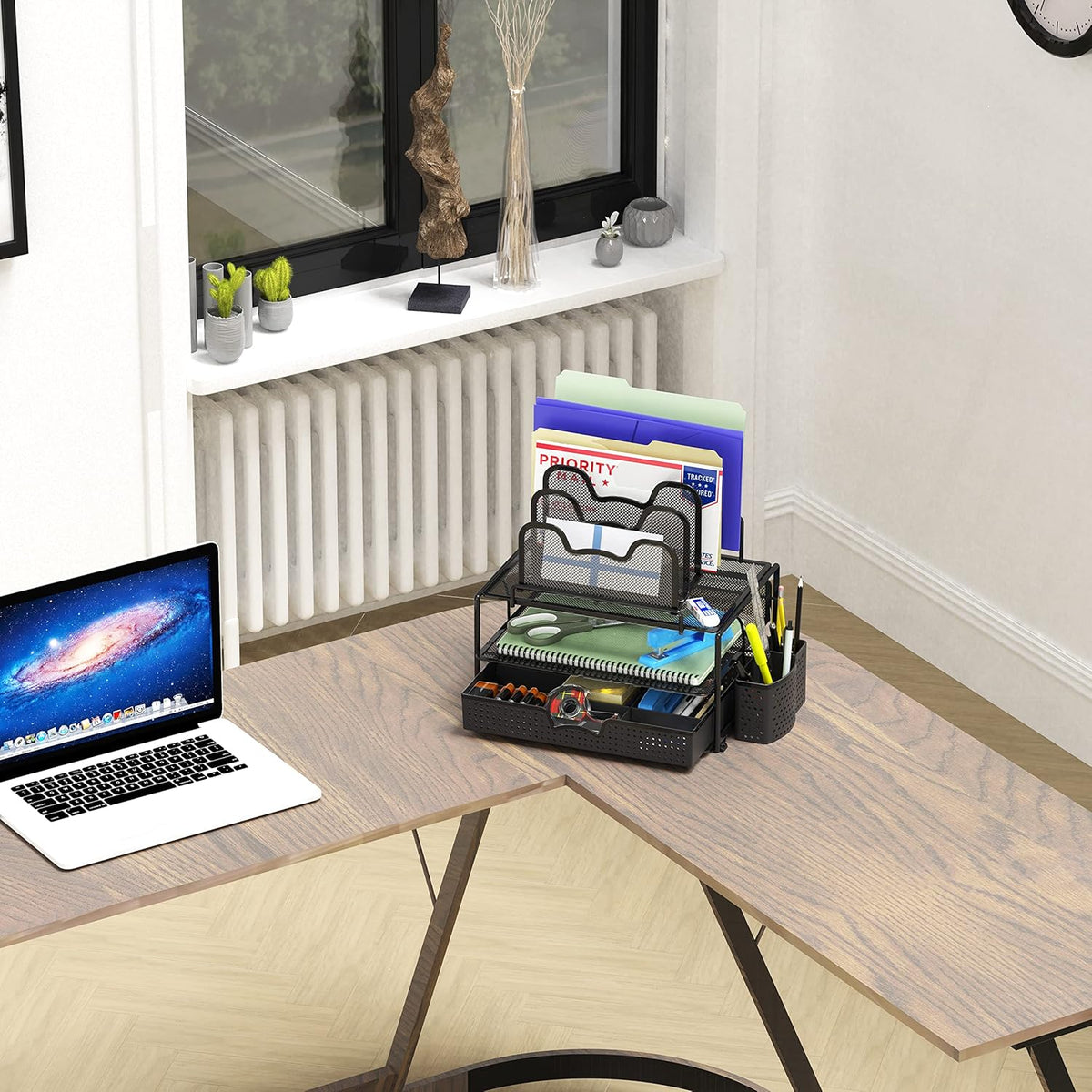 Mesh Desk Organizer with Sliding Drawer, Black