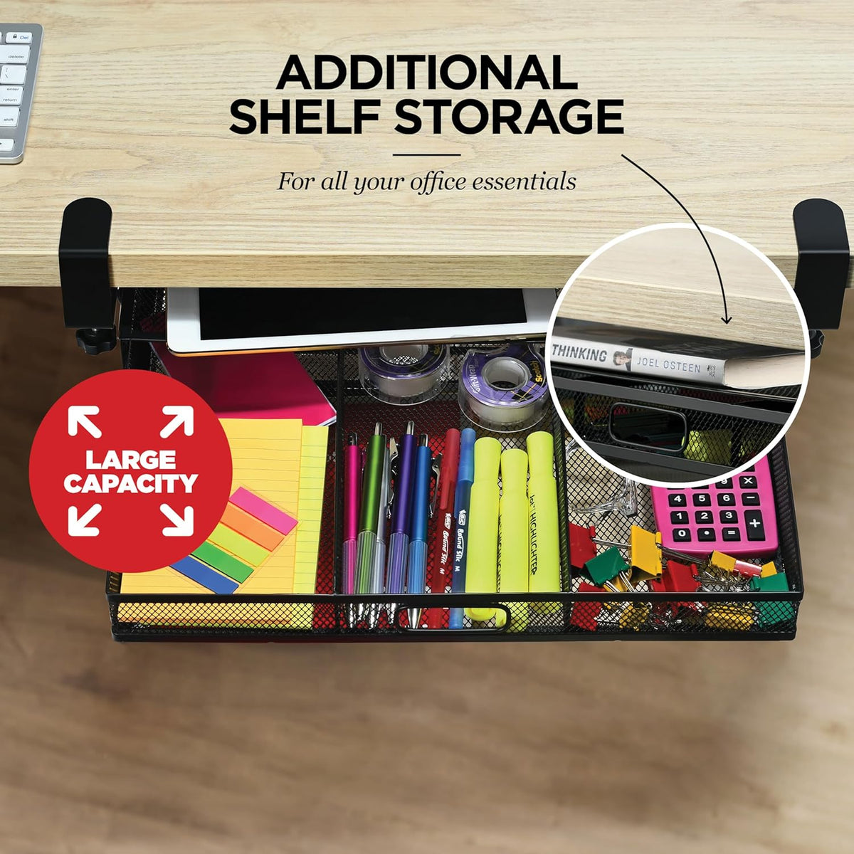 Under Desk Drawer Organizer Clamp-On