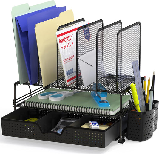 Mesh Desk Organizer with Sliding Drawer, Black