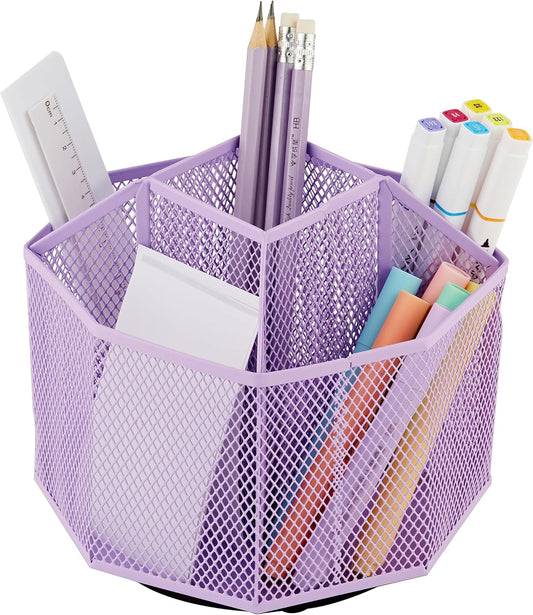 Mesh Desk Organizer Rotate with 5 Compartments Spinning Tidy