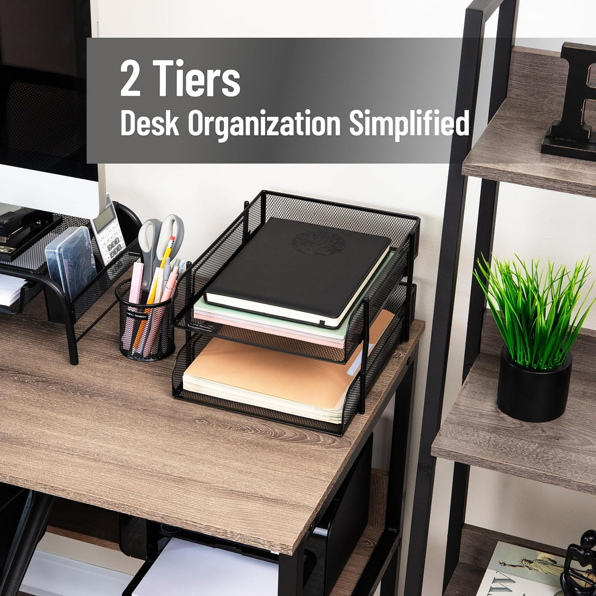 Stackable Paper Tray, Desktop Organizer, 2 Pcs, Black