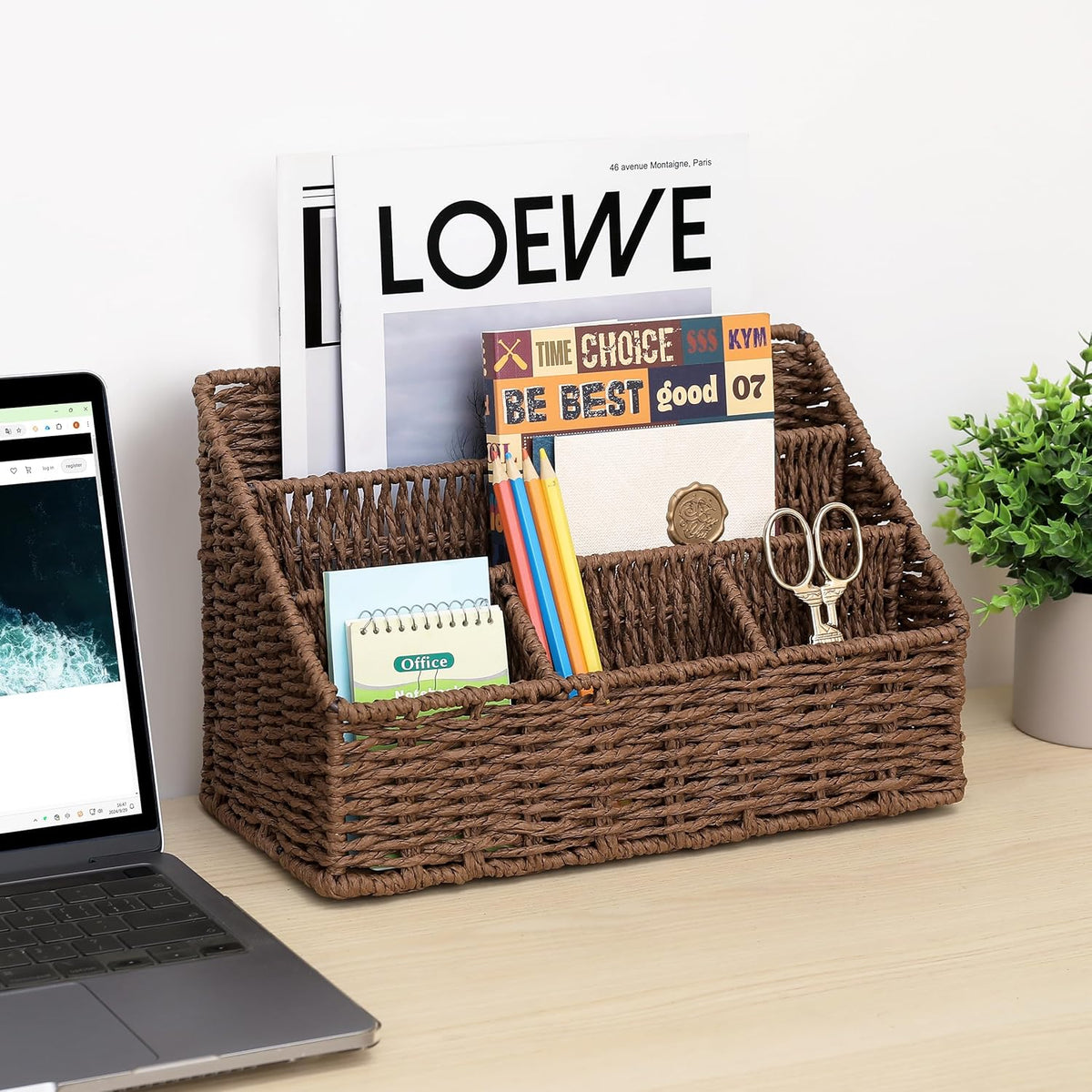 Rattan Desk Organizer, Tabletop Mail Holder