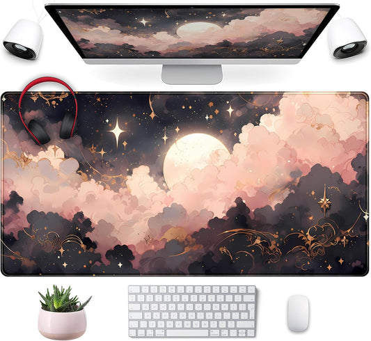 Pink Black Clouds Desk Mat XXL Large Extended Gaming Mouse Pad
