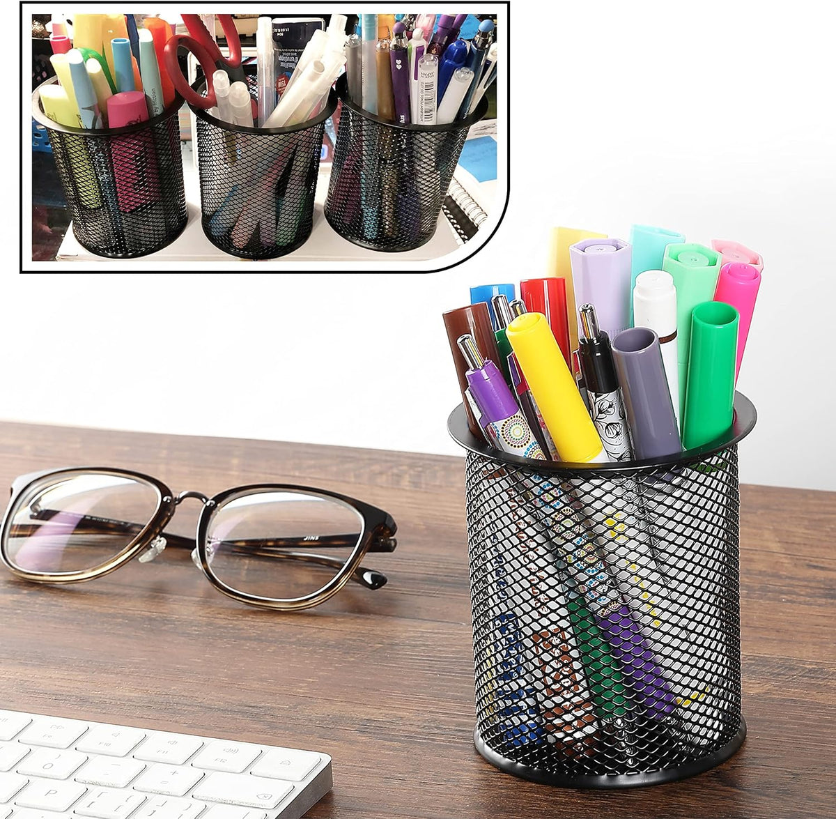 3pcs Metal Mesh Pencil Cup Holder, Black Organizer for Desk, Pen Cups