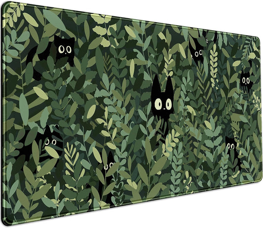 Cute Anime Cats Desk Mat Green Leaves Kawaii Mousepad XXL Extended