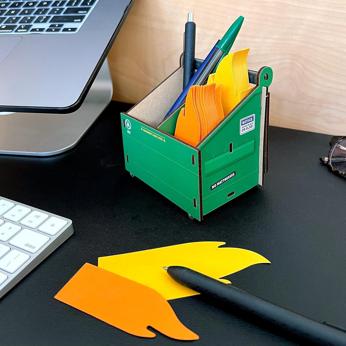 Desk Dumpster Pencil Holder with 100+ Flame Note Cards
